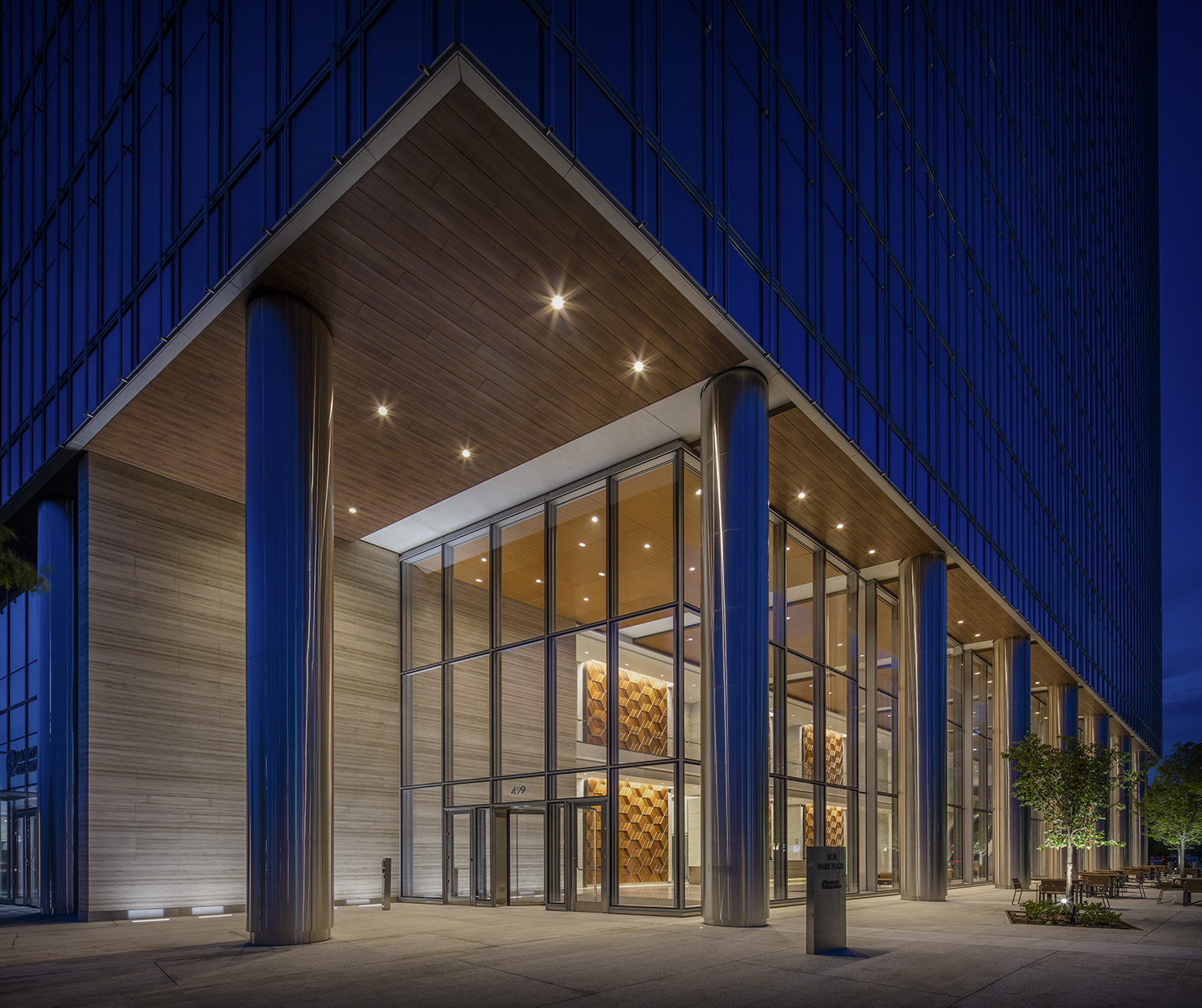 499 Sheridan tower exterior at dusk