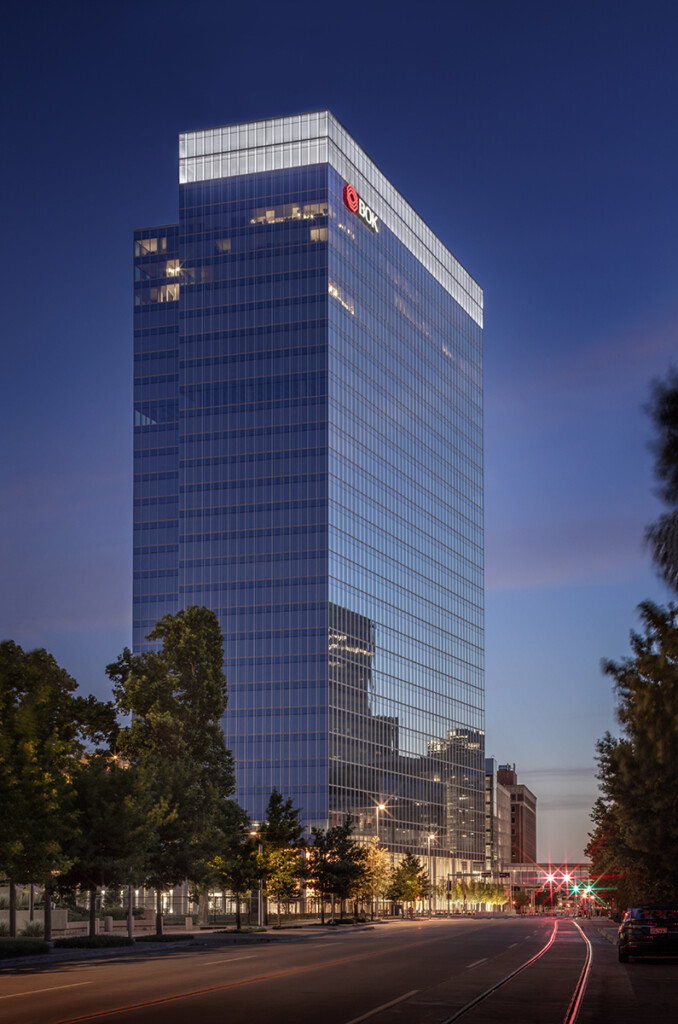 499 Sheridan tower exterior at dusk