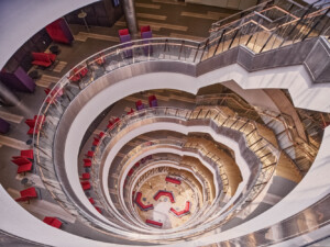 Kuwait College of Life Sciences interior atrium looking down to the ground floor