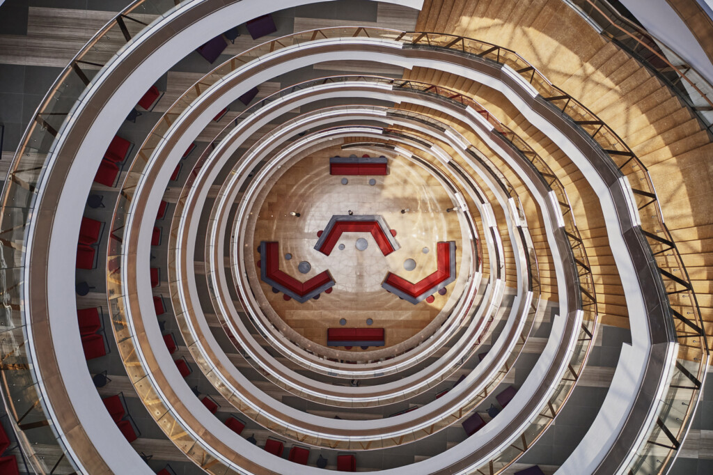 Kuwait College of Life Sciences interior atrium looking down to ground floor