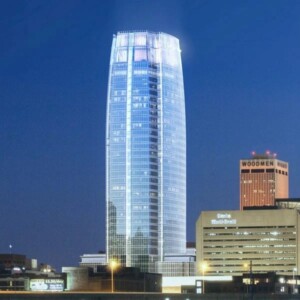 Mutual of Omaha tower exterior at night