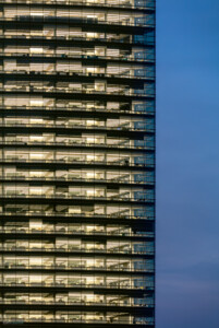Northwestern Mutual tower exterior detail at night