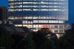 Northwestern Mutual tower exterior detail at night