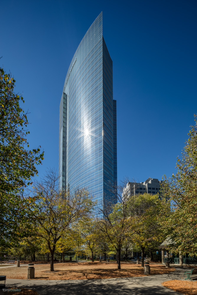 Northwestern Mutual tower exterior as seen from a nearby park