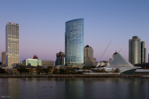 Northwestern Mutual tower exterior as seen from the water