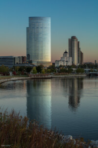 Northwestern Mutual tower exterior as seen at dawn