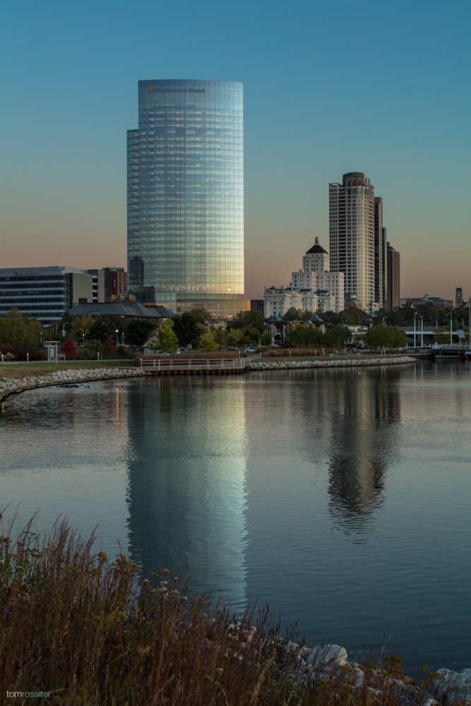 Northwestern Mutual tower exterior as seen at dawn