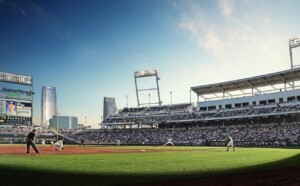Mutual of Omaha visible from ballpark during daytime