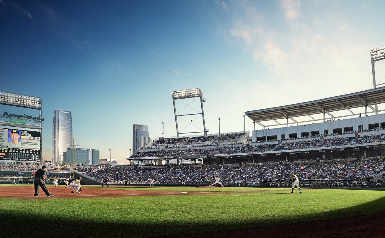 Mutual of Omaha visible from ballpark during daytime